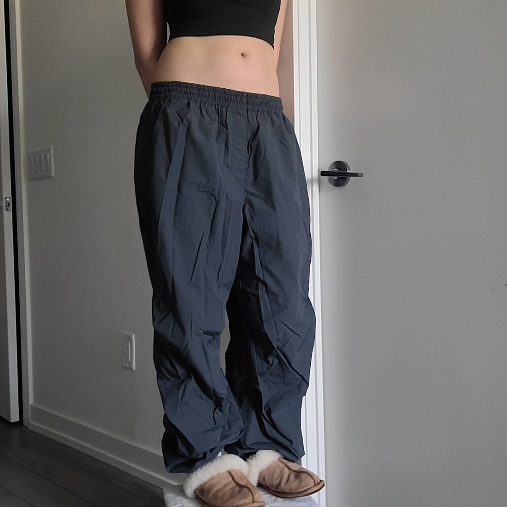 Dark Gray Windbreaker Wide Leg Jogger Sweatpants - Picture 2 of 7